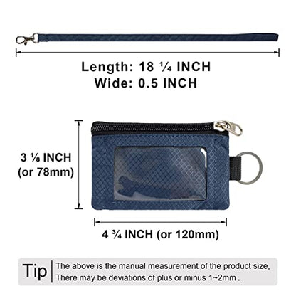 CHENSPRX Minimalist RFID Blocking Small Wallet with ID Window,WaterResistant Zip Id Case Wallet with Lanyard Keychain for Cards,Cash,Travel,Women,Men - color: Navy