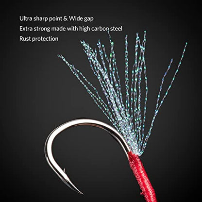 Goture Double Fishing Assist Hooks Kit Jig Assist Glow Hook Slow Fast Fall Jigs Fishing Hook for Lead Vertical Jigging Lures Pack of 5 - color: Red, size: #4/0 (20pcs)