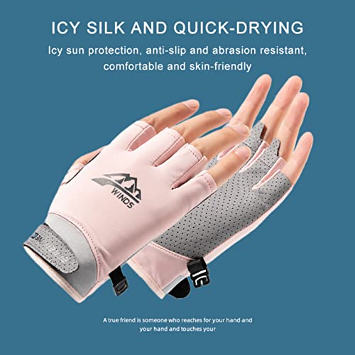 Hotfiary Fishing Gloves Sun Protection Fingerless Glove UV Protection Gloves UPF 50+ SPF for Men Women Kayaking Rowing Driving Hiking Sailing - color: Pink