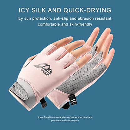 Hotfiary Fishing Gloves Sun Protection Fingerless Glove UV Protection Gloves UPF 50+ SPF for Men Women Kayaking Rowing Driving Hiking Sailing - color: Pink