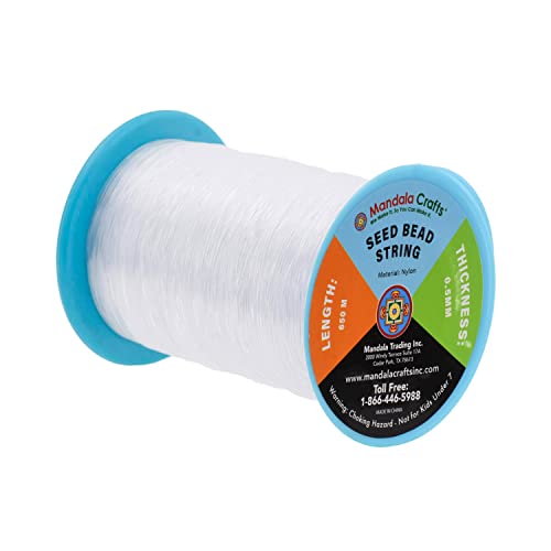 Mandala Crafts 0.5mm Clear String Seed Beads Monofilament Beading Thread | 711 Yds, Durable Invisible Wire, Strong Fishing Line, for Glass Beads, Hanging, Heavy Ornaments, Bracelets, Jewelry Making - size: 0.5mm 711 Yards