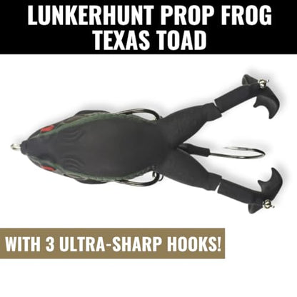 LUNKERHUNT - Frog Bait for Bass Fishing | Soft Hollow Body Weedless Frog for Bass Fishing and Trout | Weedless Realistic Bait Frog Lure, Freshwater with Sharp Hooks Lures and Double Propellers Feet - style: Texas Toad