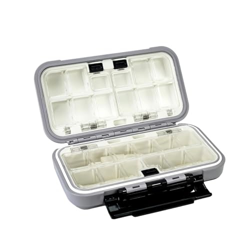Double Sided Waterproof Fishing Tackle Box, Small Portable Lure Case with Compartments for Hooks Baits (Grey)
