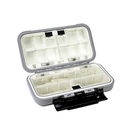 Double Sided Waterproof Fishing Tackle Box, Small Portable Lure Case with Compartments for Hooks Baits (Grey)