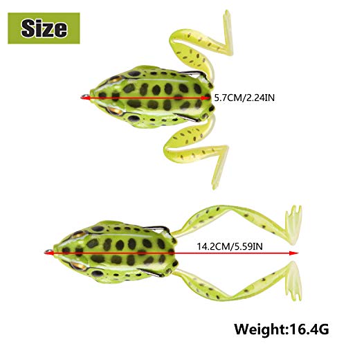 Frog Lures,Soft Freshwater Fishing Lure Kit Hollow Body Frog Lure with Double Sharp Hooks Tackle Box for Bass Pike Snakehead Dogfish 5 Colors