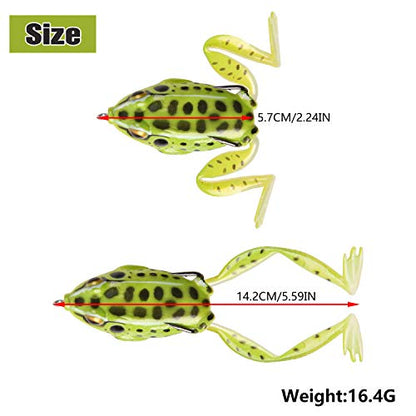 Frog Lures,Soft Freshwater Fishing Lure Kit Hollow Body Frog Lure with Double Sharp Hooks Tackle Box for Bass Pike Snakehead Dogfish 5 Colors