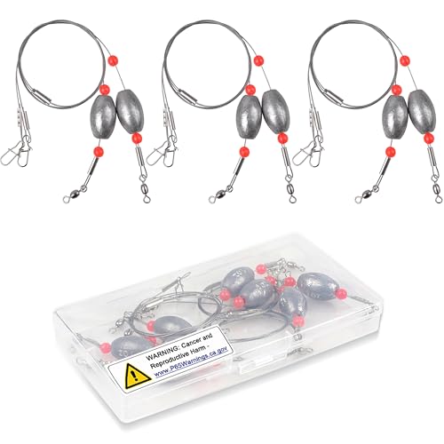 Egg Fishing Sinker Weight Rigs, 6pcs Flounder Rig Saltwater Bottom Rigs Stainless Steel Wire Leader with Egg Sinker Catfish Carolina Rigs Fishing Ready Rigs for Trout Drum Redfish Fishing - size: 1.5oz_6pcs
