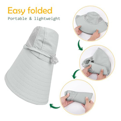 Kids Sun Hat UPF50+ Summer Beach Play Sun Protection Hats with Neck Flap for Ages 5~14 Girls Boys - color: Dark Grey＆light Grey