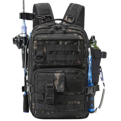 Fishing Backpack Fishing Tackle Storage Bag Fishing Gear and Equipment with Rod Holder Fishing Tackle Shoulder Sling Bag Backpack for Outdoor Fishing, Hunting, Hiking (Black) - color: Black