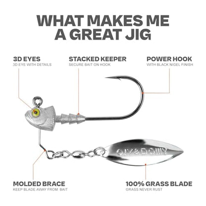 6-Pack Underspin Jig Heads with 100% Brass Blade (Never Rust) - 3/16oz, 1/4oz, 3/8oz, 1/2oz - Bass & Saltwater Fishing - color: White, size: 1/4oz