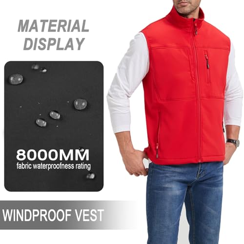 XinYangNi Men's Lightweight Softshell Golf Running Vest Outerwear Zip Up Fleece Lined Windproof Sleeveless Jacket for Hiking - color: Red, size: Small