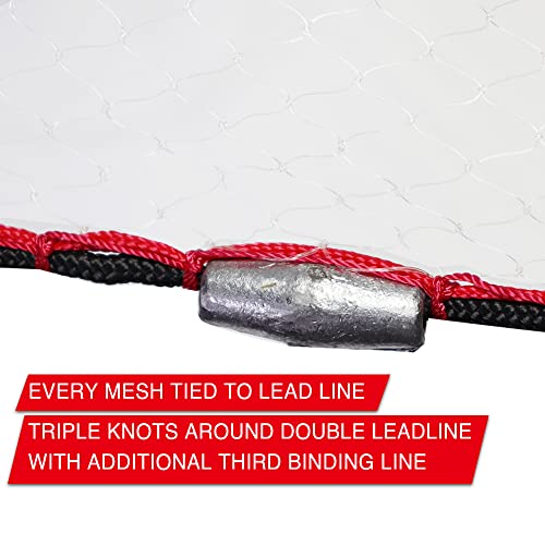 BasicGear Cast Net | Lead, 3ft-12ft Radius, 3/8 or 1/4 inch Mesh for Freshwater and Saltwater Bait Fish| Professional Grade and Upgraded Material | Throw Style - size: 6ft Radius, 1/4" Mesh
