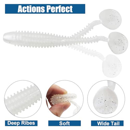 Paddle Tail Swimbaits, 2.5 inch/3inch Soft Lures Fishing Trout Crappie Bass for Freshwater and Saltwater 75PCS/60PCS - color: White Pearl, size: 2.5 inch, 75 PCs