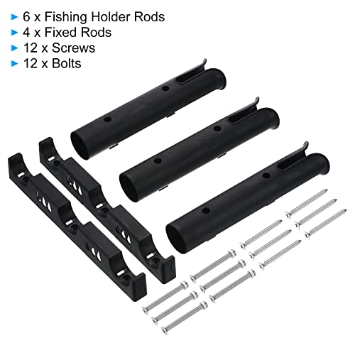 PATIKIL Fishing Rod Holder Brackets, Plastic 3 Link Tube Rod Rack, 2 Pack Wall/Side Mounted Fishing Pole Holder with Screws for Truck, Kayak, Black