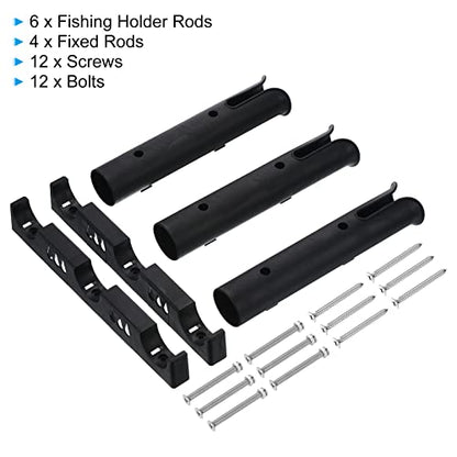 PATIKIL Fishing Rod Holder Brackets, Plastic 3 Link Tube Rod Rack, 2 Pack Wall/Side Mounted Fishing Pole Holder with Screws for Truck, Kayak, Black
