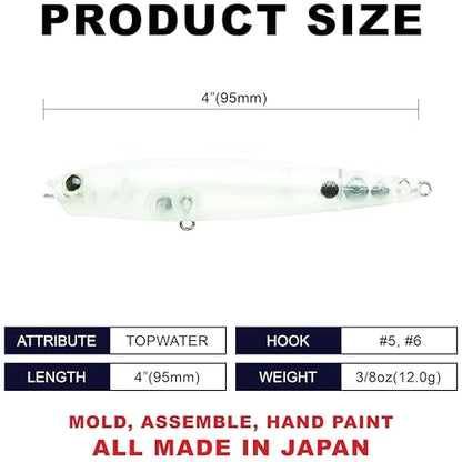 LUCKY CRAFT Gunfish 95NF Top Water Bass Fishing Lures, 4” Floating Lure with Cupped Mouth, Freshwater Trout and Bass Lures Fishing Gear, Accessories for Tackle Box - color: 292 Lake Murray Clear