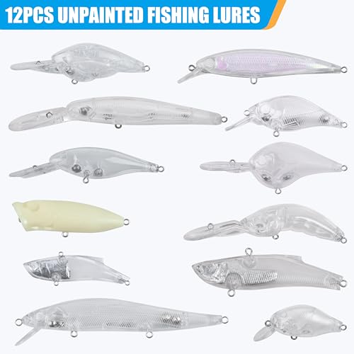 Unpainted Fishing Lures Making Kit, 286pcs DIY Lure Blank Crankbaits Minnow Hard Bait Set with Treble Hooks,Split Rings,3D Eyes,Fishing Lure Stickers Pliers DIY Fishing Tackle - style: 286pcs Kit