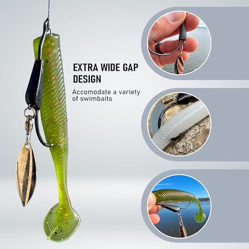 Reaction Tackle Tungsten Bladed Underspin Swimbait Hooks, Weighted Weedless Jig Heads for Bass, Pike, and Musky, Freshwater and Saltwater Fishing (3-Pack) - size: 1/2 Oz - 7/0 Hook