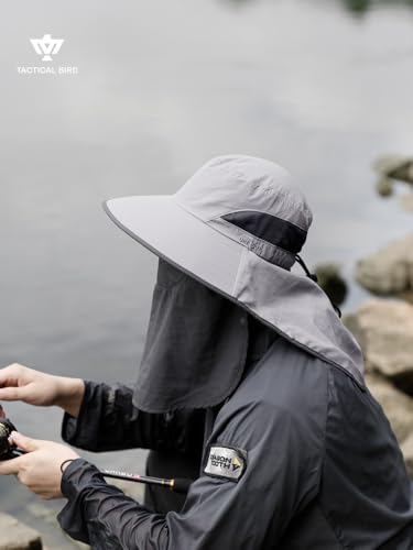 Fishing Hat, Men's Sun Hat, Anti-UV Sun Protection Wide Brim Fisherman Hat with Neck & Face Flap Cover, XL - color: Light Gray, size: X-Large-XX-Large