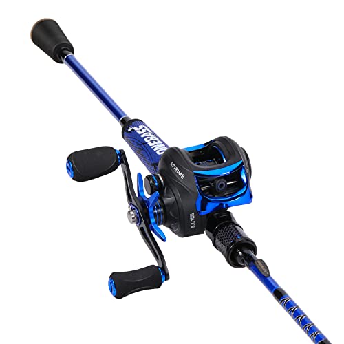 One Bass Fishing Rod Reel Combo, Baitcasting Fishing Pole with Graphite 2Pc Blanks - size: 7'0" Med Heavy - 2Pcs, style: Blue - Right Handed