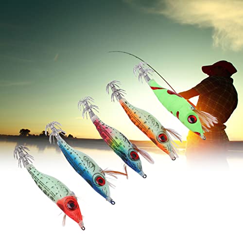 5Pcs Fishing Lures, Stainless Steel Minnow Fishing Lures Built in Steel Wire, Fishing Swimbaits with Double Row Squid Hook, Fake Wood Shrimp Bait