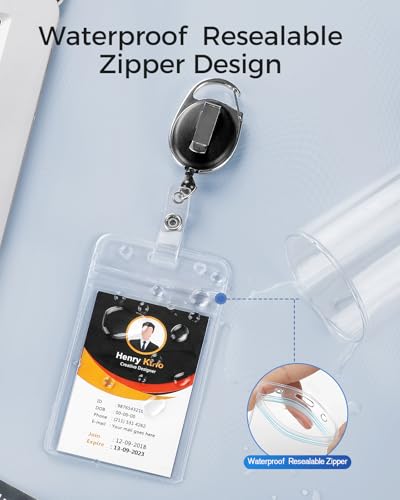 KTRIO ID Badge Holder with Retractable Reel, Vertical, 10 Pack | Fits 2.5x3.4" Cards, Clear Vertical Holder, 24" Retractable Badge Reel, Metal Clip & Key Ring, 10-Pack Set - style: 10 Pcs | Vertical