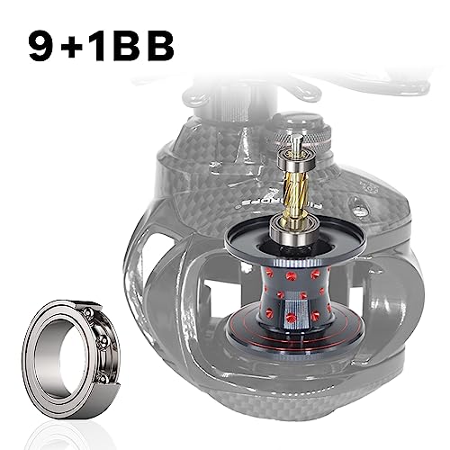 FISHDROPS Baitcaster Reels, 9+1BB, CNC Aluminum Spool, Magnetic Brake System Bait Caster Reel High Speed Gear Ratio 7.0:1 Ultra Smooth Low Profile Baitcasting Fishing Reel - color: Right - Carbon Black