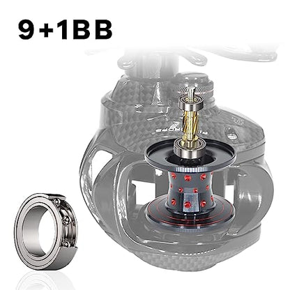 FISHDROPS Baitcaster Reels, 9+1BB, CNC Aluminum Spool, Magnetic Brake System Bait Caster Reel High Speed Gear Ratio 7.0:1 Ultra Smooth Low Profile Baitcasting Fishing Reel - color: Right - Carbon Black