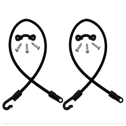 2PCS Marine Rod Tie Down Straps 18 inch Elastic Strap Retaining Buckle Set with Nylon Eye Pad Countertop Mount Connector Black