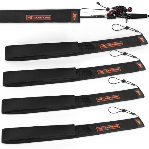 KastKing MeshGuard Rod Socks, Fishing Rod Sleeve, Neoprene Fishing Pole Sleeve, Fishing Rod Covers, Built-in Hanging Loop & Adjustable Lanyard, Fits Casting, Spinning, & Fly Rods - color: Black 4 Pcs, style: Casting/Trolling