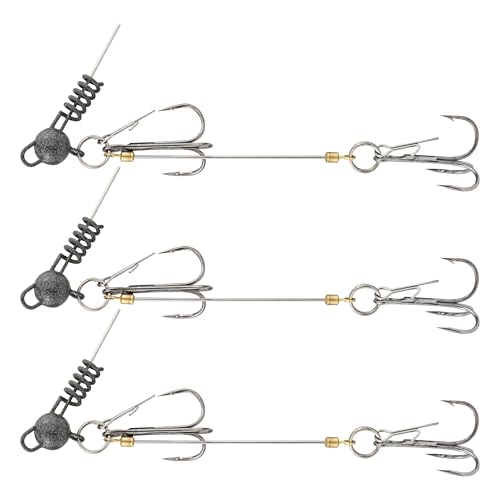 Fishing Rig with Weighted Jig Head and Treble Hook – Screw Lock Bait Keeper for Soft Lures, 3PCS Pack for Saltwater and Freshwater Fishing - size: 1/2oz, style: Double