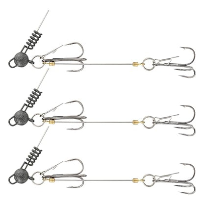 Fishing Rig with Weighted Jig Head and Treble Hook – Screw Lock Bait Keeper for Soft Lures, 3PCS Pack for Saltwater and Freshwater Fishing - size: 1/2oz, style: Double