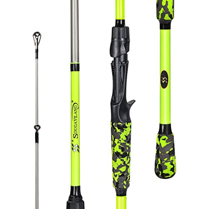 Sougayilang IM7 Graphite Fishing Rod – 2-Piece Casting & Spinning, Medium/Medium Heavy Power, Stainless Steel Guides with Zirconium Rings, EVA Handle & Hook Keeper for Bass, Trout, Walleye, Catfish - color: green, size: Cast-7'10''-2pcs-MH