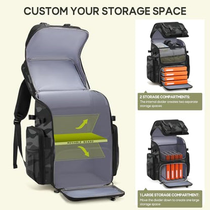 RAINSMORE Fishing Backpack, 45L Large Water-resistant Fishing Tackle Bag | with 4 Rod Holders & Insulated Cooler & Rain Cover Professional 900D Oxford Tackle Backpack for Men Gift Gray Camouflage - color: Grey Camouflage