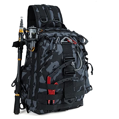 Night Cat Fishing Tackle Backpack: Fly Fishing Sling Bag With Rod Holder Shoulder Storage