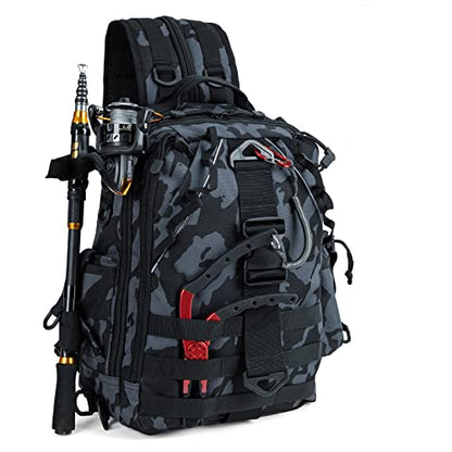 Night Cat Fishing Tackle Backpack: Fly Fishing Sling Bag With Rod Holder Shoulder Storage