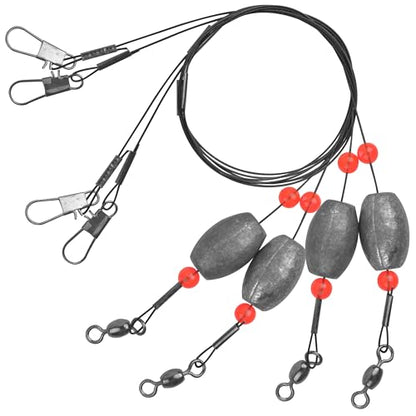 SILANON Flounder Grouper Rig Saltwater, Carolina Rig Catfish Rig Saltwater Bottom Surf Fishing Rig Steel Wire Leader with Egg Sinker Weight Swivel Snap for Catfish Grouper Drum Redfish - size: 1.5oz-4pcs