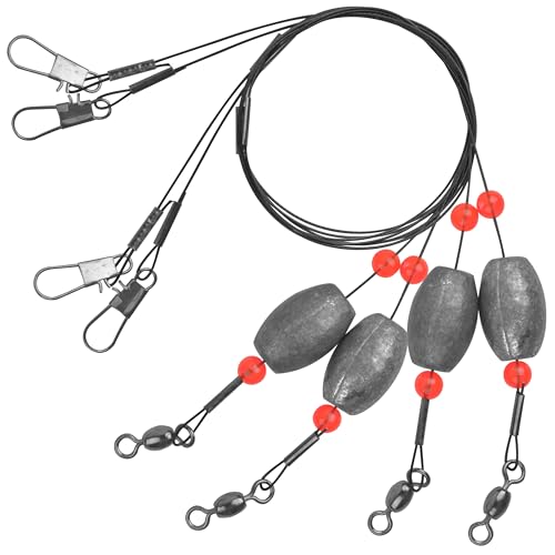 SILANON Flounder Grouper Rig Saltwater, Carolina Rig Catfish Rig Saltwater Bottom Surf Fishing Rig Steel Wire Leader with Egg Sinker Weight Swivel Snap for Catfish Grouper Drum Redfish - size: 0.75oz-8pcs