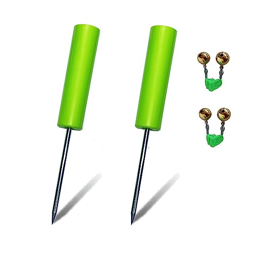 Fishing Rod Holders for Bank Fishing,Bank Fishing Rod Rack Stand,Fishing Pole Holders Ground, with Fishing Rod Alarm Bell - color: Green