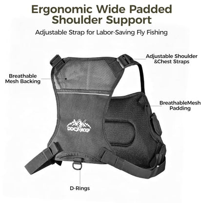 Fishing Chest Pack with 3 Bait Boxes, Fly Fishing Tackle Bag & Work Station - color: Black