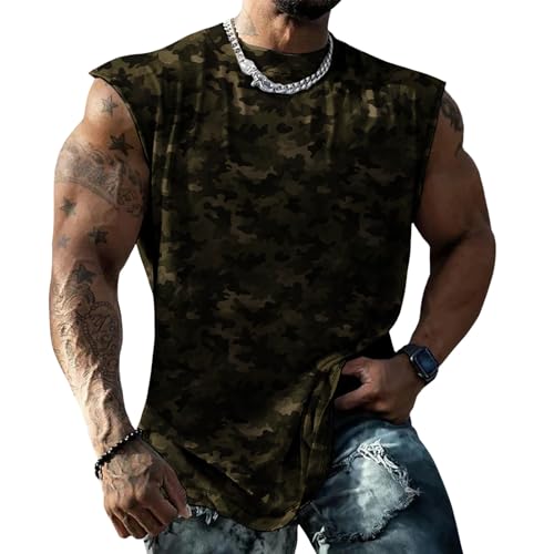 Classic Camo Mens Workout Tank Top Gym Muscle Tank Bodybuilding Stringer Tank Sleeveless Shirt Summer - color: Army Green, size: X-Large