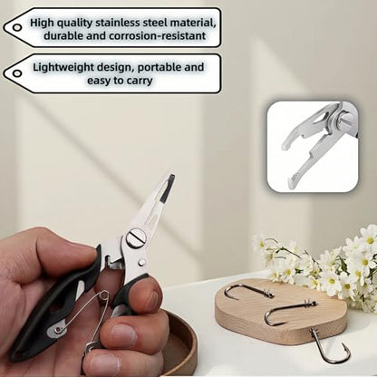 Multitool Fishing Pliers, Stainless Steel Multi-Tool with Spring-Loaded Design, Anti-Slip Grip, Line Cutter, Hook Remover for Saltwater Fishing