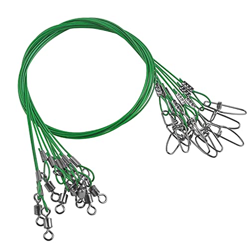 Heavy Duty Fishing Wire Rigs Leaders, 10Pcs 150LB Stainless Steel Fishing Line Leaders with Swivels Snaps Fishing Trace Lures Leader Rigging - color: Green-10pcs
