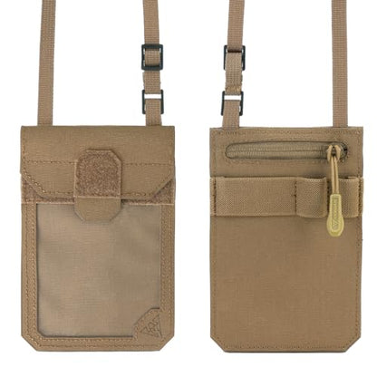 IDOGEAR Tactical ID Card Holder Visual Surface EDC Pouch with Zipper Pocket Badge Holders Credit Card Organizer Holster Neck Lanyard Hanging Hook and Loop Closure Pouches - color: Coyote Brown