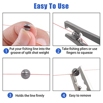 Split Shot Fishing Weights Sinkers Kit, 120g/box Round Fishing Line Sinkers Removable Egg Weights Assortment