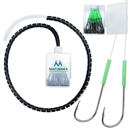 Fishing Hook Case with 40 Pre-Tied Hooks, Transparent Tackle Box, Offset Double Barbed Baitholder Hooks with Glow Sleeves for Bass Catfish Snapper Croaker Walleye Saltwater Freshwater - size: 3/0#-40pcs