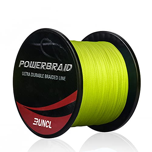 RUNCL PowerBraid Fishing Line 4/8/9 Strands, Braided Fishing Line 300/500/1000Yds - Seamless Weaving Tech, Enhanced Coating Tech, Zero Stretch, High Sensitivity, Smaller Diameter - Braid Line 15-115LB - color: Hi-Vis Yellow, size: 18LB-300yds(8 Strands)