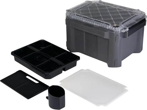 Plano GoNow 30L Camp Kit, Waterproof Field Box System with Cutting Board, Cup Holders, Clear Lid Organizer, Modular Camping Gear Storage, Charcoal - color: Charcoal - XL, style: Utility Box