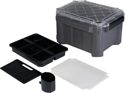 Plano GoNow 30L Camp Kit, Waterproof Field Box System with Cutting Board, Cup Holders, Clear Lid Organizer, Modular Camping Gear Storage, Charcoal - color: Charcoal - XL, style: Utility Box