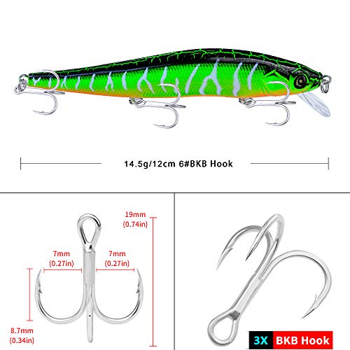 PROBEROS Minnow Bass Fishing Lures - Jerkbait Sinking Lure Set Hard Baits Crankbait for Trout Catfish Musky Bluegill Fishing Topwater Lures Plug 6Pcs/kit - color: 403-4.7inch/0.5oz-6pcs
